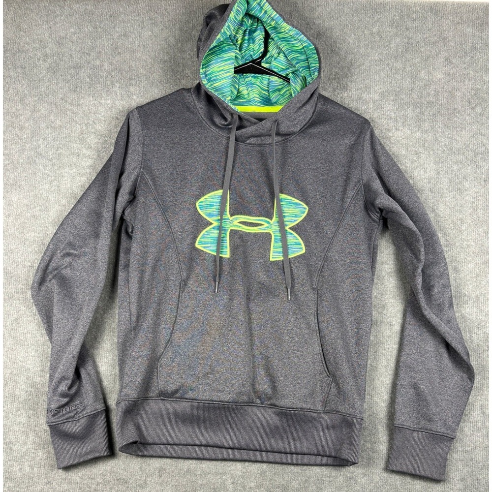 Under Armour ColdGear Storm Hoodie Semi-Fitted Small Gray Lime Green‎ Logo
